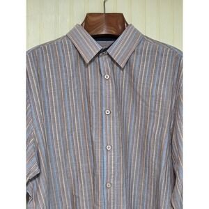 John Lennon Shirt Mens‎ XL Brown Blue Striped Long Sleeve Button Front Peace